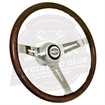 3-Armed Wood Sport Steering Wheel - Brown