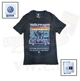 VW Lisanlı Siyah Camper T1 Baskılı T-Shirt 